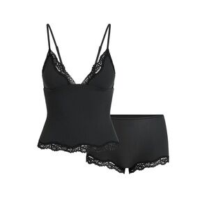 🖤SKIMS FITS EVERYBODY LACE TRIANGLE CAMI AND BOY SHORTS SET ONYX XXS XS